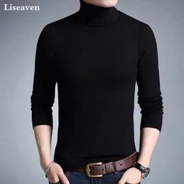 Męskie swetry Liseaven Winter Warm Sweater Turtlene Brand S Slim Fit Pullover Knitwear Podwójne kołnierze G221018