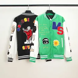 Herrjackor varsity baseball uniform jacka män kläder överdimensionerade v-ringar rockar streetwear hip hop brev daisy blommor lapp läder mens begränsad