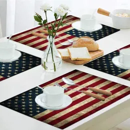 Bord Mats USA Flagg Placemat Vintage Place Icke-halkvärmebeständig linne Drink American Independence Day Decor