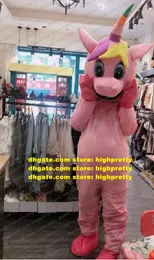 Pembe Tek Boynuzlu Atlı At Gökkuşağı Maskot Maskot Kostümü Yetişkin Karakter Mise En Sahne Promosyon Konmoyu CX2017