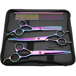 Colorful 7-Inch Pet Hair Scissors Set Hair Tools Bending Straight Scissor Wholesale