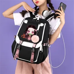 School Bags Anime Backpack Demon Slayer Nezuko Kawaii Cartoon School Bag for Adults Large Capacity Manga To Travel Daily Girls Bookbags 221019