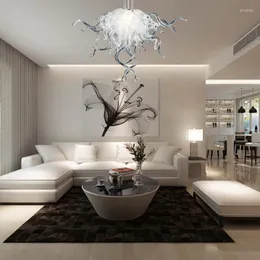 Kronleuchter Zeitgenössische transparente weiße Deckenleuchten Wohnzimmer Innenbeleuchtung LED mundgeblasenes Glas zum Essen
