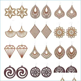 Charm Fashion Designer Geometric Wood Charm Earrings For Women Trendy Natural Wooden Statement Handmade African Jewelry Wholesale Dr Dhvyt