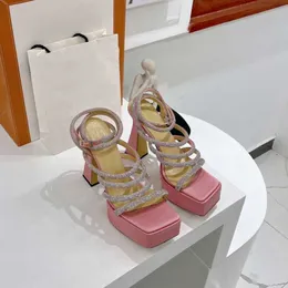 Scarpe casual 2022 estate nuovo stile testa quadrata sandali con tacco ultra alto strass tacco spesso fascia a scatto piattaforma aperta scarpe da donna