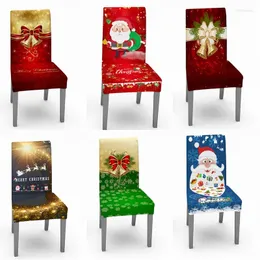 Cubiertas de silla Cubierta de Navidad Elástico Santa Claus Cocina Comedor Navidad Fundas de asiento para banquete Fiesta Decoración del hogar