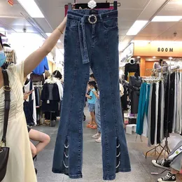 Damskie jeansy jeansowe jesienne zima 2022 Kobiety feading hem split flore przybysze spodnie w talii temperament mody