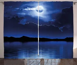 Curtain Night Curtains Fantasy Moon And Clouds Over Calm Water Seascape Dramatic Cloudy Dark Sky Living Room Bedroom Window Decor