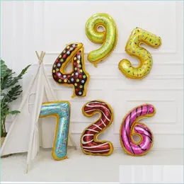 Decorazione per feste Donut Globos Foil Balloon FORNITÀ FRUTTO FRUTTO CREATO ELIUTO DEGORAZIONI DI Birthday Kids Toy Sweet Digital Baby Sho DHGW1