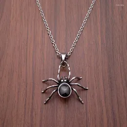 Pendanthalsband Punk 316L Rostfritt stål Silverfärg Black Stone Crystal Spider smycken för gåva