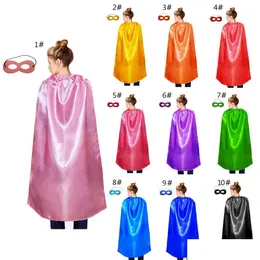 Traje Tema 110X70Cm Onelayer Plain Superhero Costume Cape With Mask Set For Adts Cetin 10 Colors Laceup Halloween Christmas Cospl Dhlon