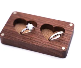 Cora￧￣o de madeira Double Ring Gift Box Box Bearer Rustic Solter com tampa destac￡vel magn￩tica para proposta Pacote de presente Mulheres RRE15206