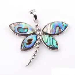 Pendant Necklaces Wojiaer Natural Colourf New Zealand Abalone Shell Pearl Pendant Necklace Boho Style Dragonfly Beads Women Jewelry Dhig8