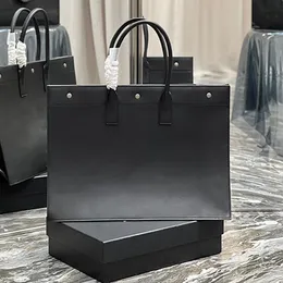 Bolsa de compras de couro real de 48 cm de grande capacidade para bolsas pretas femininas Viagem de viagens de negócios Big Bag Bag Mommy A bolsa de designer da mamãe