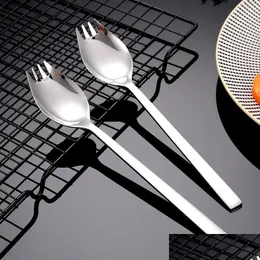 Skedar 304 Rostfritt stål Dualpurpose Spoon Fork One Picnic Sallad Creative Portable Table Seople Delivery 2022 Home Garden Kitche DH04E