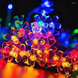 Solar Garden Light 5m 7m 12m Peach Flower Lamp Power LED String Fairy Lights Garlands julgrandekor f￶r utomhus