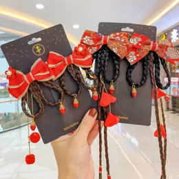 Children 2 Pcs/Set Cute Chinese Knot Wig Pendant Ornament Hair Clips Girls Lovely Sweet Barrettes Hairpins Kids Hair Accessoriesl40