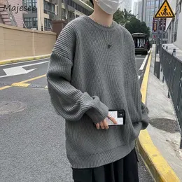 Suéteres masculinos Men Pullover O-NE Solid Baggy Couples Moda coreana preguiçosa retro de malhas de malha de baixo para baixo S-3xl Male C G221018