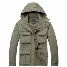Jackets masculinos Jaqueta tática Outono Quick Dry 2-em 1 estilo militar Coat de exército masculino 2022 Multi Pockets Windbreaker com capuz à prova d'água