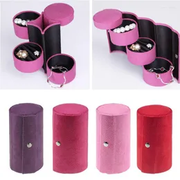 Jewelry Pouches ANGELADY 1PC Velvet Organizing Box Travel 3-Layer Roll-up Snap Storage Earring Bracelet Necklace Display Carrying Cases