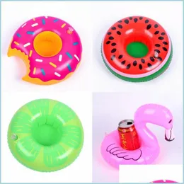 Andra pooler Spashg Nflatable Drink Cup Holder Donut Watermelon Pine Shaped Floating Mat Summer Beach Swimming Pool Coaster Decor T DHI2B