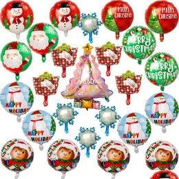 Dekoracja imprezy dekoracja folii świątecznej Balony 18 -calowe świąteczne drzewo Santa Snowman Pudełko prezentowe Snowflake Mylar Decorations Balloo Dhppl