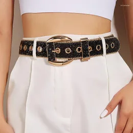 Ceintures noir strass femme Western Denim ceinture élégant Design de luxe en cuir PU Punk argent paillettes ceinture pour les femmes