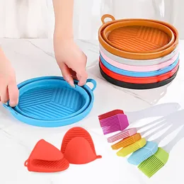 Foldable Air Fryer Silicone Pot Non Stick Baking Tray Fried Pizza Chips Air Fryers Liner Replacemen Grill Pan Accessories