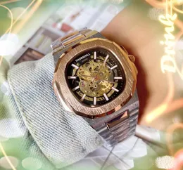 Luksusowy automatyczny ruch mechaniczny zegarek 40 mm kwadratowy szkielet męski stal nierdzewna bransoletka mineralna wzmocniona szklana szklana popularna dobrze wyglądająca zegarek
