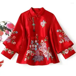 Etnisk klädstil Vintage Harajuku Broderi Kinesiska Toppar Dam 2022 Jacka Lös Bomull Kappa Tang Kostym Kvinna Höst Hanfu