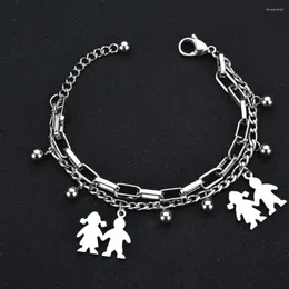 ارتباط أساور Akizoom Bunk Buncles Stainless Steel Kids Hand Chain Free Free Double Layers for Women Charm Party Jewelry Gift