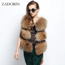 Zadorin Autumn Winter Fashion Women Women Faux Sur colete sem mangas Raccoon Dog Sur Colets Gilet Manteau Fourrure Femme WaistCoat S-2xl217M