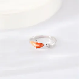 Cluster Rings Sole Memory Classical Literature Art Good Luck Carp Orange Drip Glaze Silver Color Female Resizable Opening SRI941