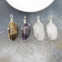 Pendant Necklaces 1pcs Natural Tiger Eye/Amethysts Faceted Wire Wrapped Rose/White Crystal Quartz Nugget Necklace DIY Jewelry Women Gift