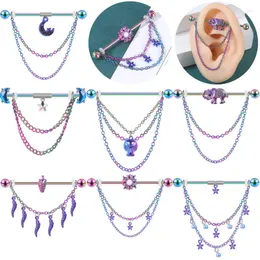 Kolczyki stadninowe Aoedej 14G Industrial Earring łańcuch kolczyków ze stali nierdzewnej sztangi piercing biżuteria kobiety podwójnie