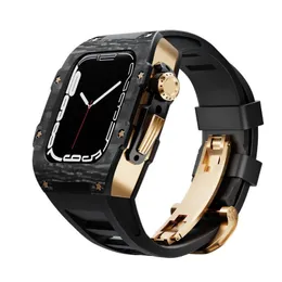 Para a Apple Watch Watch Series 8 7 6 5 SE genu￭no fibra de carbono AP Mod Kit de protetor Caso Band Strap Tampa 44mm 45mm