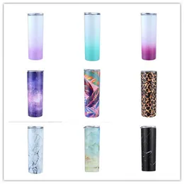 20oz Magical Skinny Straight Tumbler 9 colors Double Wall Stainless Steel Travel Mug for Wine Water Drinks with staw And Slim Proof Lid Express