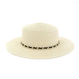 قبعات واسعة الحافة 2022 Straw Usisex Sun Hat Summer Pork Pie Sunbonnet Lady Flat Boater Beach Panama