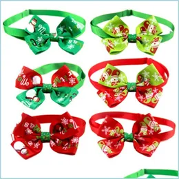 Dog Collars Leashes Christmas Pet Tie Dog Cat Bow Red Green Snowman Snowflake Printing Collar Home And Outdoor Use 1 15Xf H1 Drop Dhriw