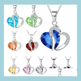 Pendant Necklaces Women Fashion Heart Crystal Rhinestone Sier Chain Pendant Necklace Jewelry 10 Color Length 17 7 Inch Drop Delivery Dhg9M