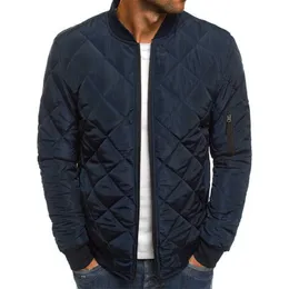 Herrjackor män quiltad vadderad jacka casual zip up vinter varm bomber jacka casual pläd stand-up zip vindtät utkläder t221017