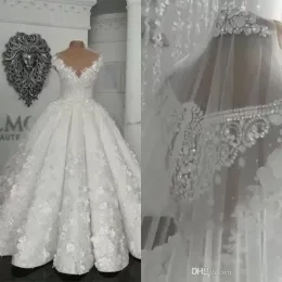 Arabski Dubai vintage sukienki ślubne Sheer 3D Floral Applique Koraliki plus rozmiar sukienki ślubne księżniczka suknia balowa vestido de