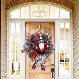 Decorative Flowers Christmas Faceless Doll Hanging Wreath Glowing Front Door Sign For Festival Home Decor