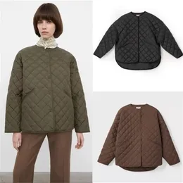 Womens Jackets Have Lable Toteme Coat Winter diamond texture button design loose round neck cotton Jacket 221019