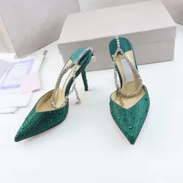 Projektantki sandały na wysokim obcasie moda krystaliczna skórzana łańcuch skórzany buty luksusowe pokazy sukienki ślubne buty rozmiar 35-42