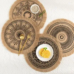 Masa Paspasları 1 PCS/SET JUTE PLACEMATS PROGRAPS Dekorasyon Dekorasyon Bohemia Style Slip Slip Placemat Keten Kumaş Dirençli Isı Kupası Mat