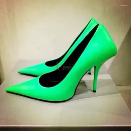 Dress Shoes Luxury Pointed Toe Shallow Pumps Women Fluorescent Green Sexy Stiletto High Heel Single Lady 2022 Spring Sandals