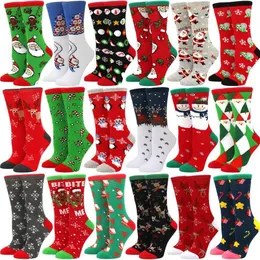 Женщина рождественские носки украшения смешное Рождество Санта -Клаус Три Дерево Снежинка Снежная Тупта Хлопковая трубка Счасть
