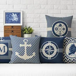 Pillow Home Decorative Pillows Geometric Mediterranean Anchor Cover Sea Blue Compass Marine Ship Linen Case