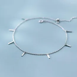 Anklets أصلية 925 Sterling Silver Bar Anklet Simple Braclets Cains for Women Girls Summer Jewelry